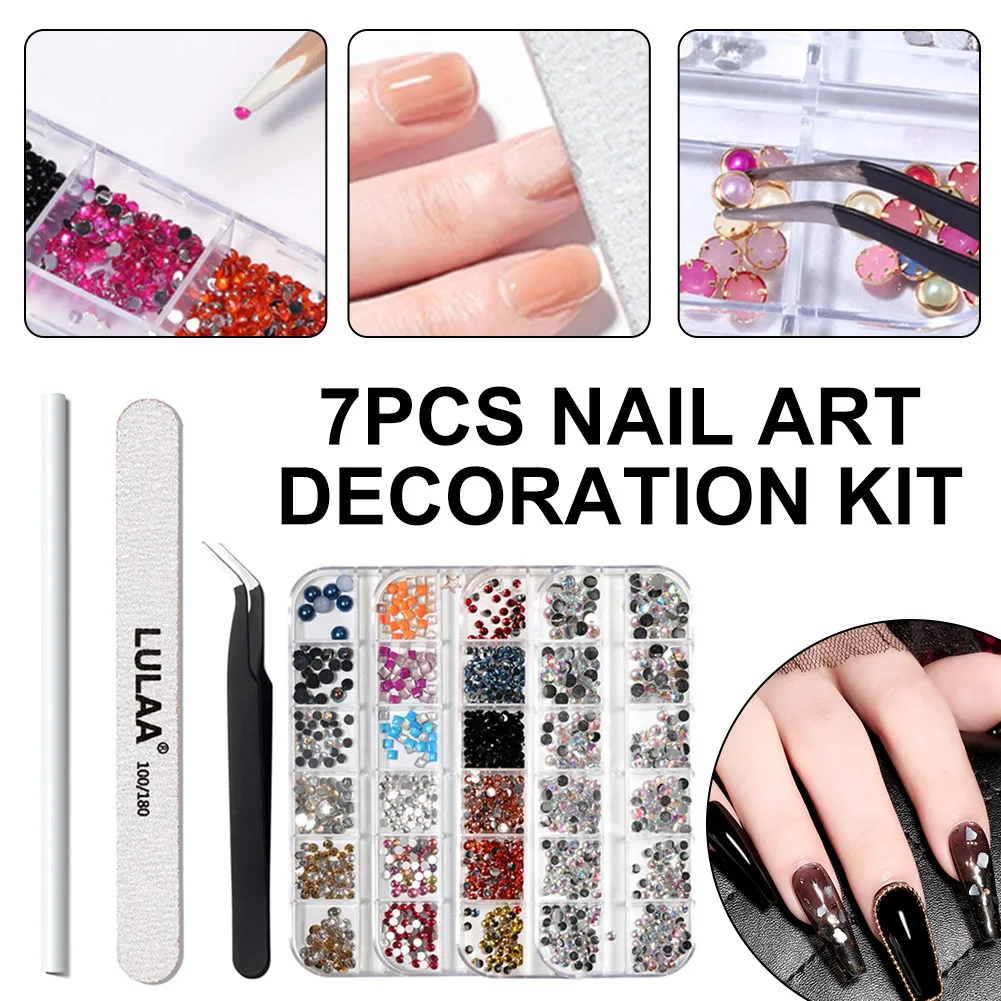 

7Pcs Nail Art Decoration Kit Rhinestones Nail Dotting Pen Nail Design DIY Manicure Tool for Fingernails Eyeglasses Home Shipping