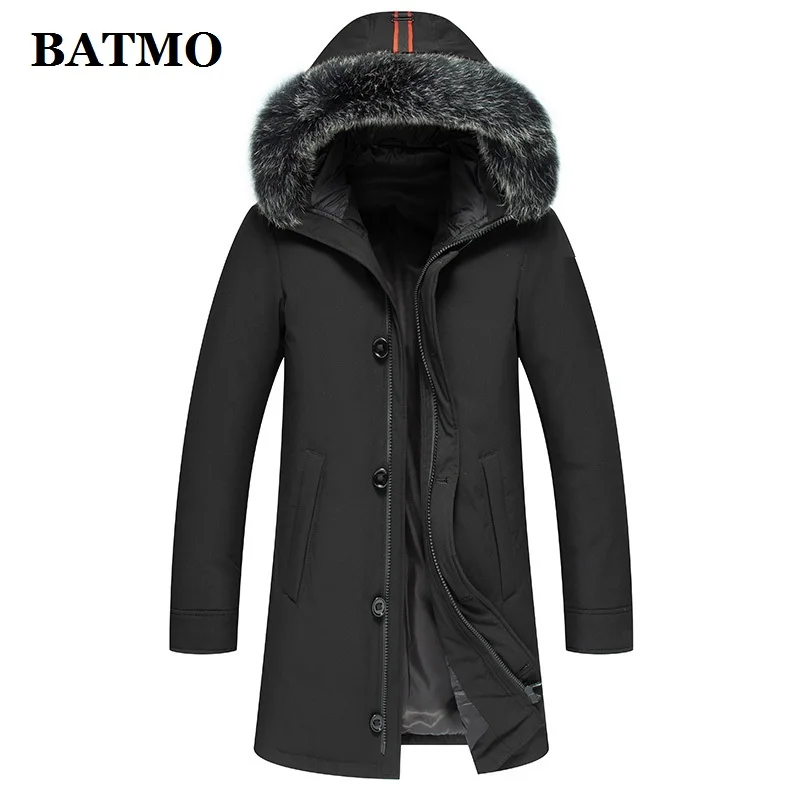 Мужские куртки BATMO с капюшоном и воротником из белого утиного пуха лисьего меха