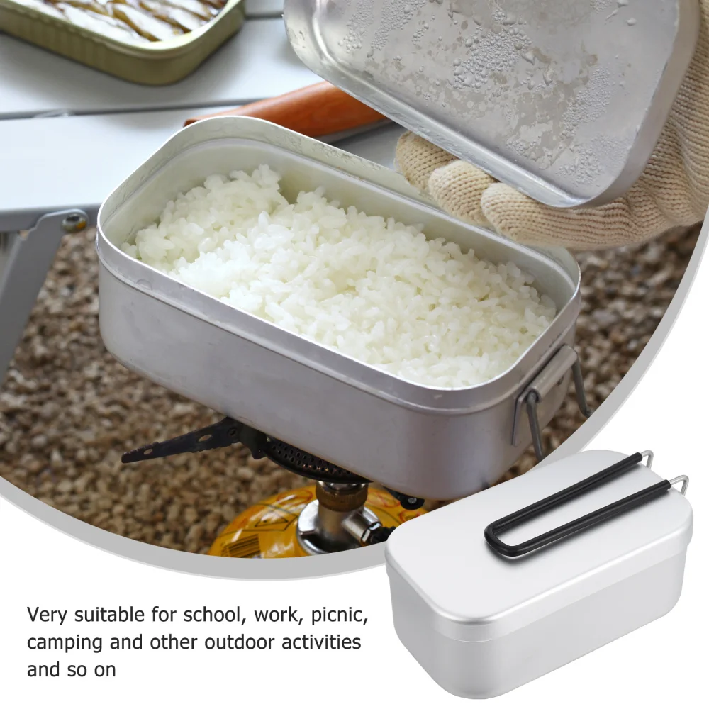 

2Pcs Bento Alloy Food Containers 1-Tier Lunchbox with Steaming Rack