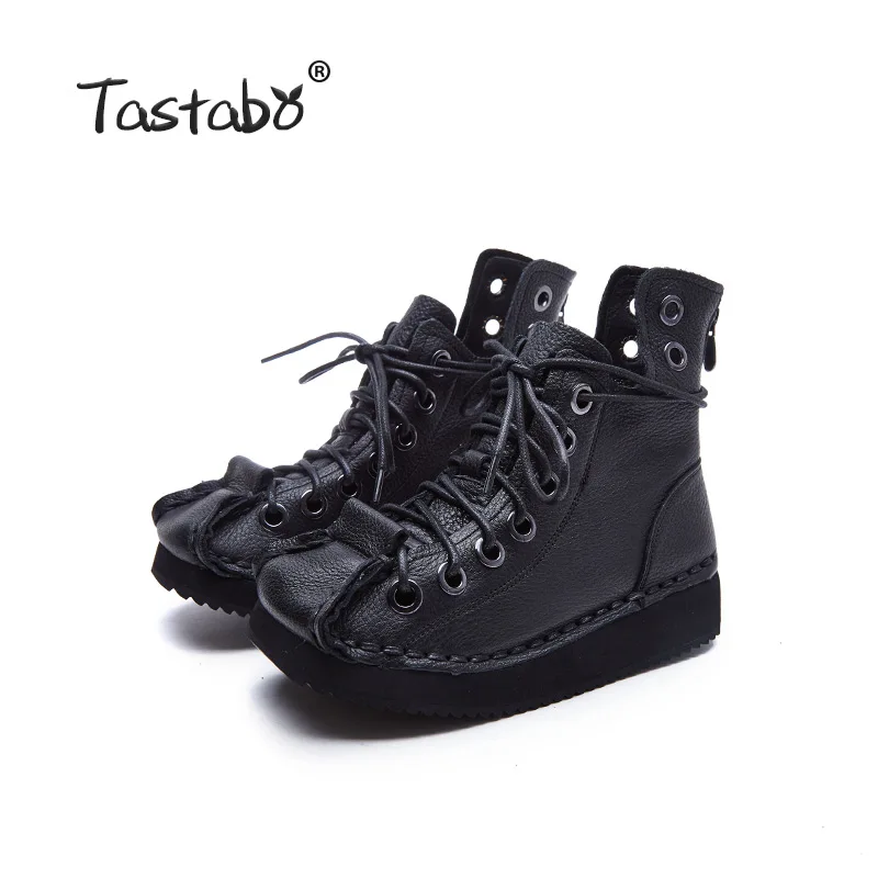 Black Tastabo женские ботильоны из натуральной кожи женские ботинки в стиле ретро удобные ботинки на резиновой подошве желтого и черного цвета, размеры 35-40, S88503 - Цвет: Black