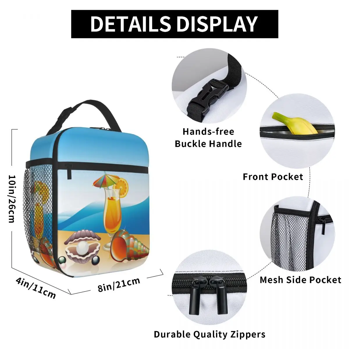 

Beach Cocktail Lunch Bag for Women Men Large Insulated Lunch Box with Water Bottle Holder and Pockets