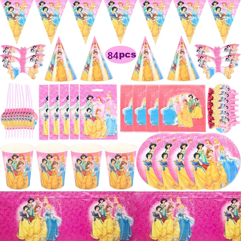 

Disney Cartoon Six Princess Happy Children's Birthday Party Decoration Set Party Supplies Paper Cup Paper Tissue Paper Plate Hat