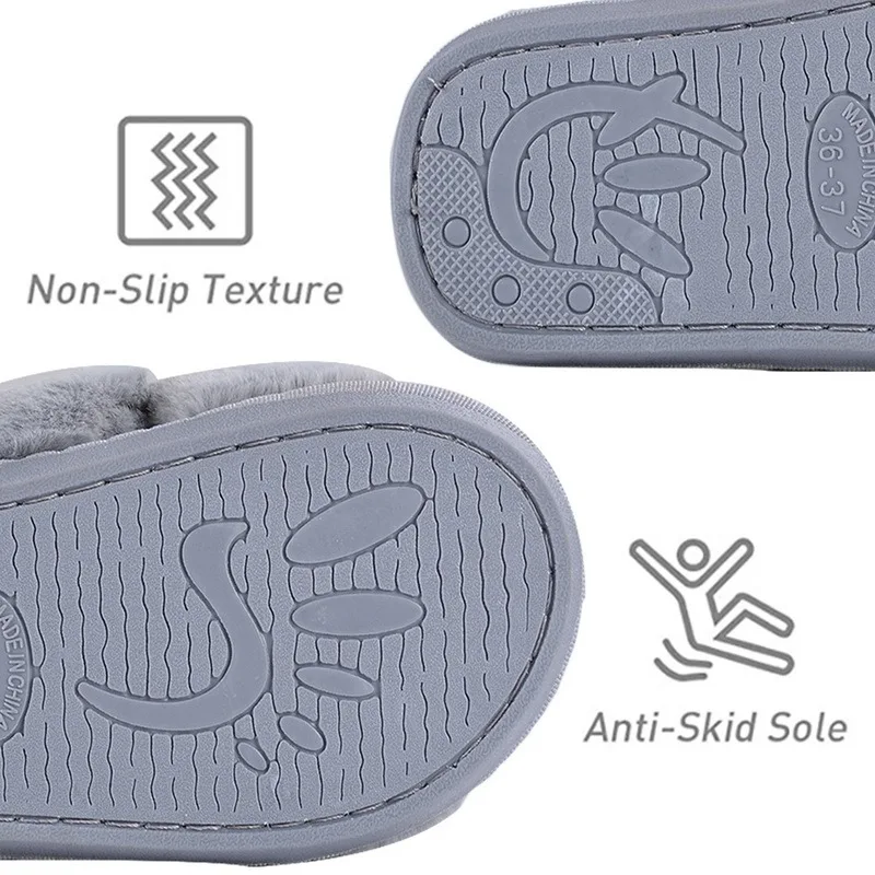

Autumn Winter Warm Fluffy Home Slippers For Women Cozy Faux Fur Cross-Tied House Floor Slides Ladies Soft Furry Flat Shoes