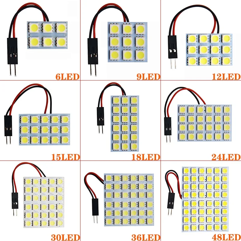 

1X Led Panel 6/9/12/15/18/24/30/36/48 SMD 5050 T10 Ba9s c5w Adapter Festoon Dome reading Light Accessories Car Auto motor DC12V