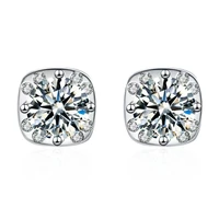 trendy 5mm d color round moissanite earrings women jewelry 100 925 sterling silver square moissanite stud earrings wholesale