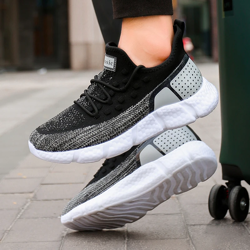 

Дышащие мужские кроссовки с высокой мягкой подошвой, сетчатые, на шнуровке, легкие, черные, желтые, для занятий спортом на открытом воздухе, ...