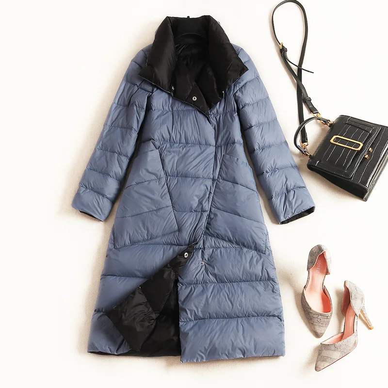 Осенне зимняя женская Двухсторонняя куртка пуховик на белом утином пуху женское