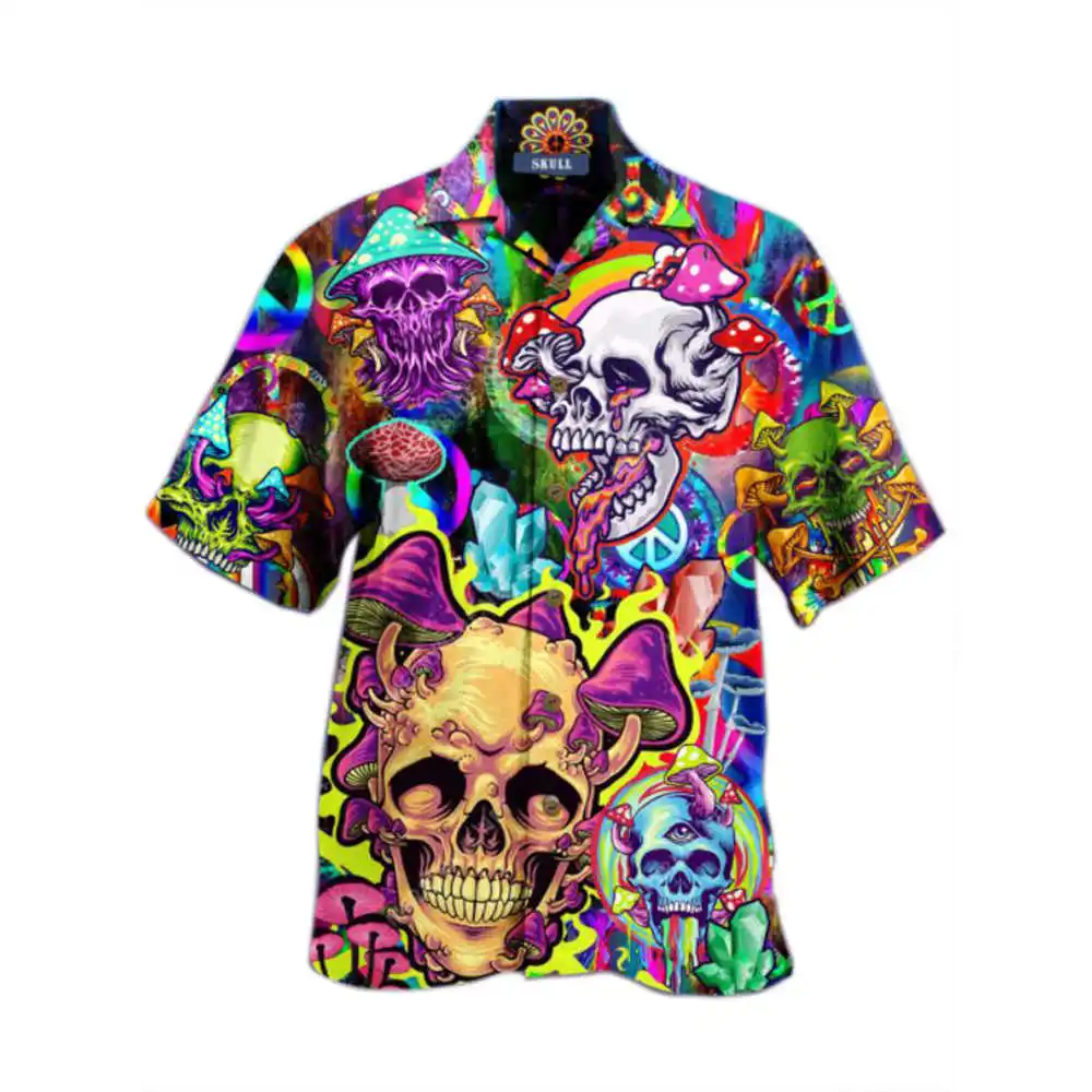 

Cofekate Shirts for Men Camisas Para Hombre Short Sleeve Skull Shirts Men Clothing Summer Fashion Holiday Beach Hawaii Shirt