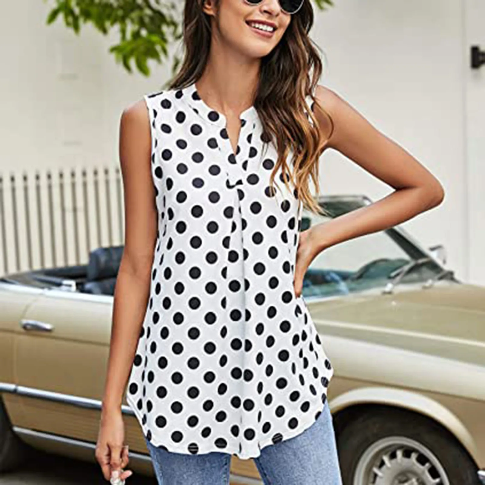 Жилет женский без рукавов с цветочным принтом V-образным вырезом | Женская одежда