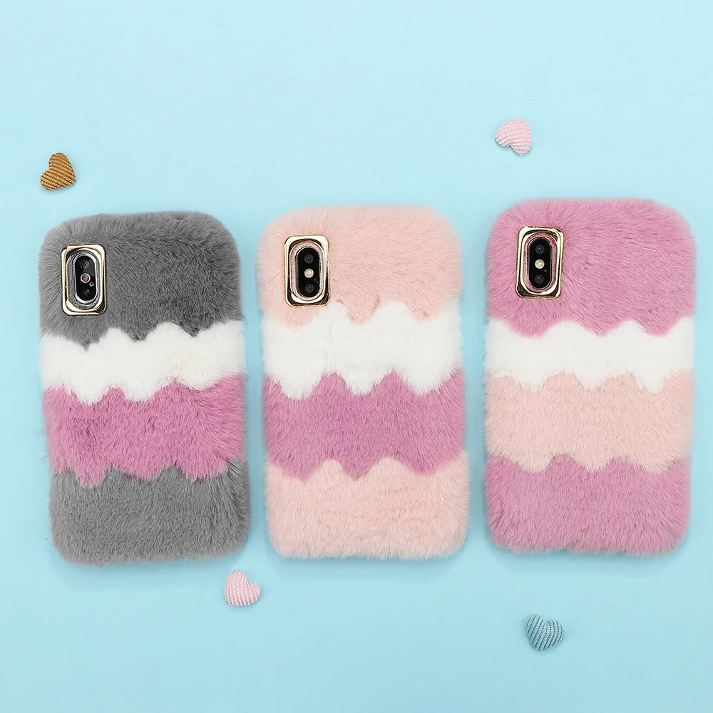 LAPOPNUT металлический Меховой чехол для телефона с кроличьим мехом Iphone 11 Pro Xr Xs Max X 8 7