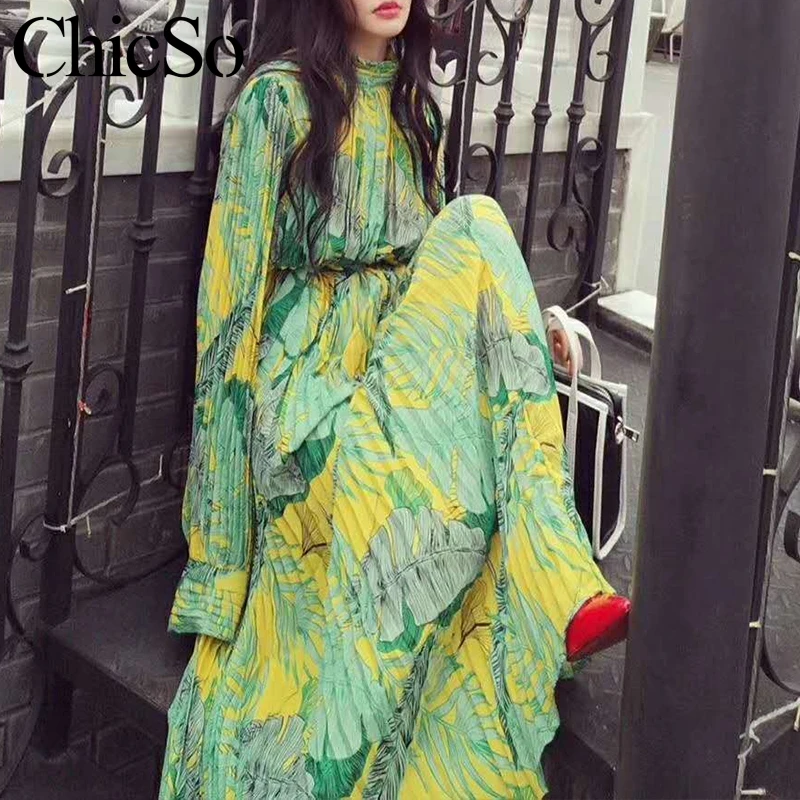 Женское шифоновое платье MissyChilli элегантное зеленое плиссированное с длинным