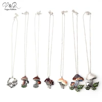 fashion silver plated link chain necklace with cute enamel mushroom pendent necklace for women charm necklace