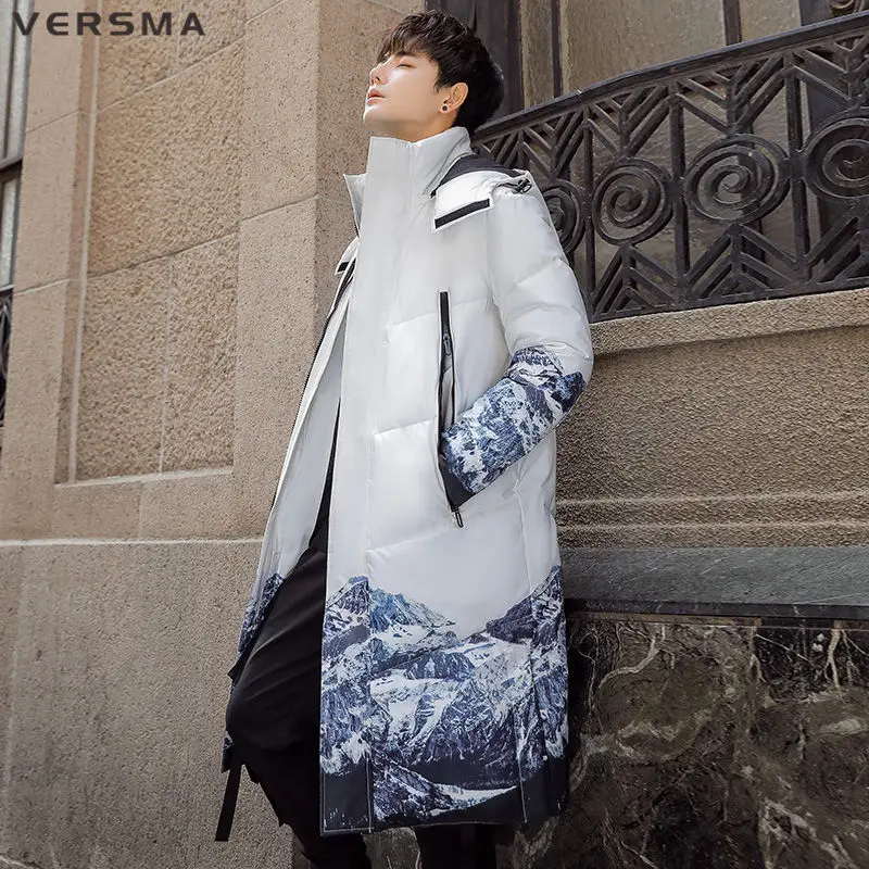 

VERSMA Korean Style Clothing Men Painting Printed Hooded Long Jacket Coat Men Women Winter Hip Hop Vintage Warm Thick Men Parkas