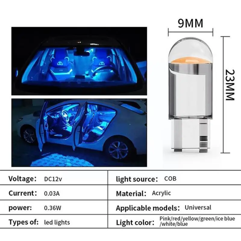 

T10 Glass Housing LED Car Bulb 6000K 7 Colors Wedge Lamp Light Reading Light Indicator White Plate Accessorios Dome Auto Li X9B5