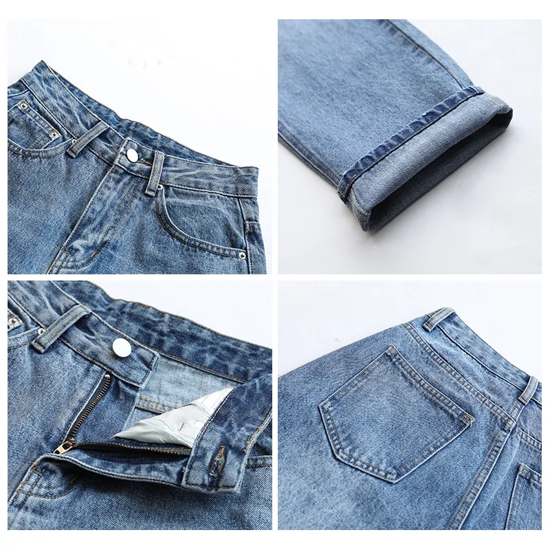 

Vintage Blue Mom Jeans Woman Autumn Winter High Waist Y2K Cargo Denim Pants Street Wear Clothes Plus Size Boyfriend Jeans