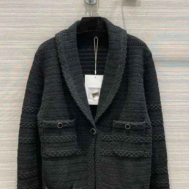 

Top Quality 90% Wool Knitted Cardigan Sweater for Women High-end Brand Four Pocket Long Sleeve Solid Long Cardigan Sweaters Lady