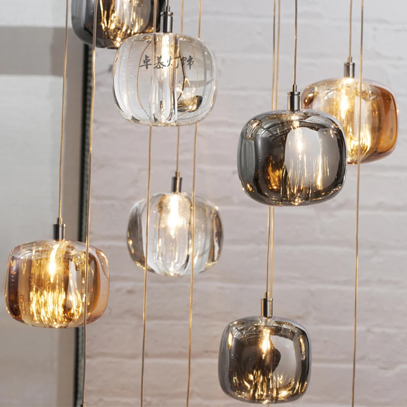 

Nordic modern glass ball bubble led pendant light gold ring kitchen living room restaurant bedroom hanging lamp