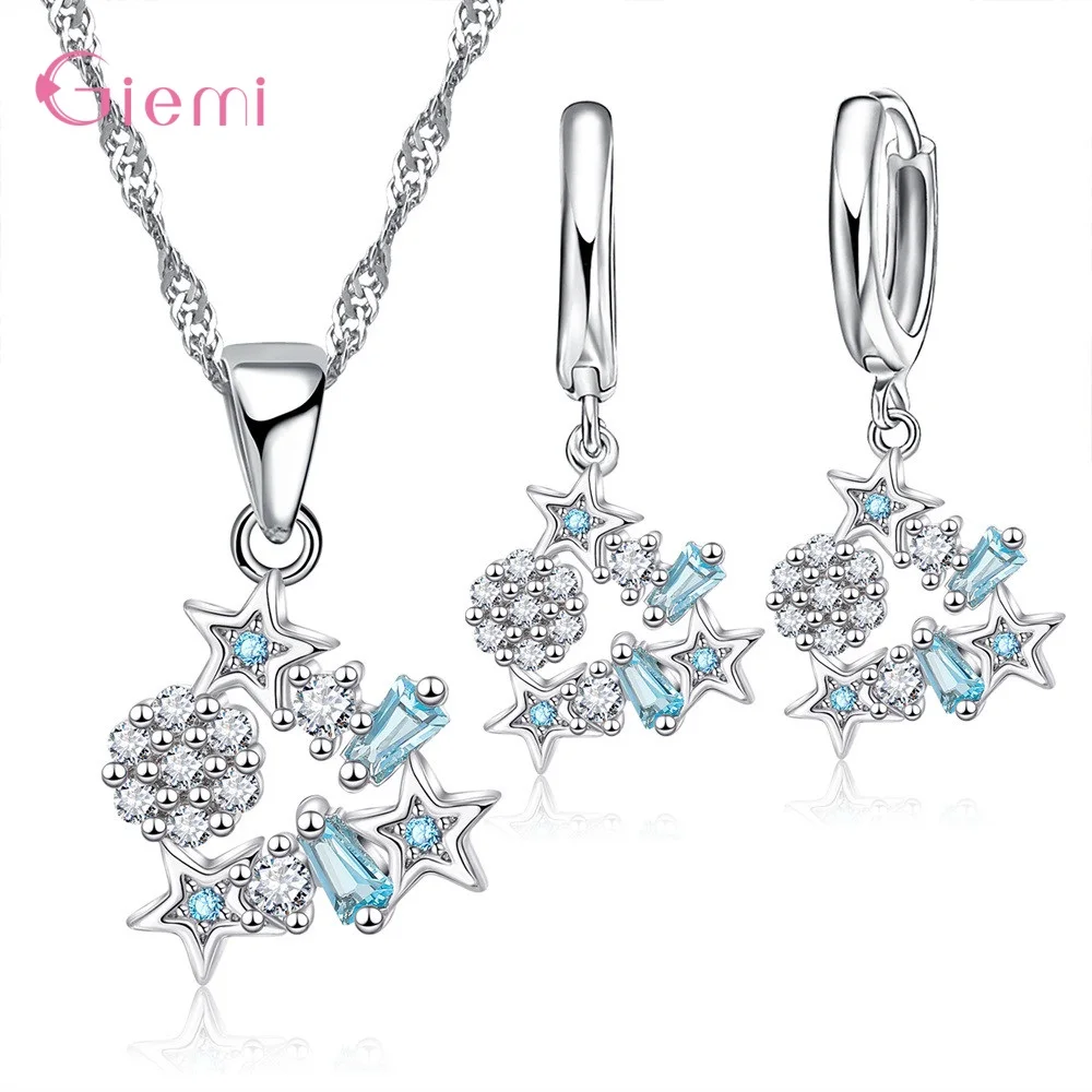 

Charming Bride Brilliant Crystal Jewelry Set Genuine Sterling Silver Pendant Necklaces Earring Fashion Jewelry Accessory
