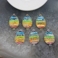 7 chakra natural emperor stone slice slab oval shape connector sea sediment imperial jaspers necklace jewelry for women gift