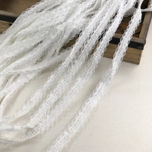 Аппликация из бисерной кружевной ткани 1 м 8 см гипюр отделка розовая белая желтая