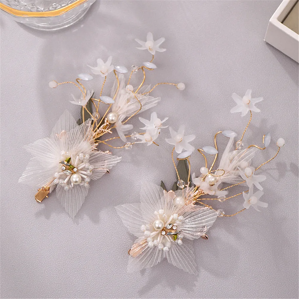 

Women Beautiful Flower Hair Clip Headdress Ear Stud Earrings Set Fashion Bridal Festival Wedding Hair Accessories Jewelry