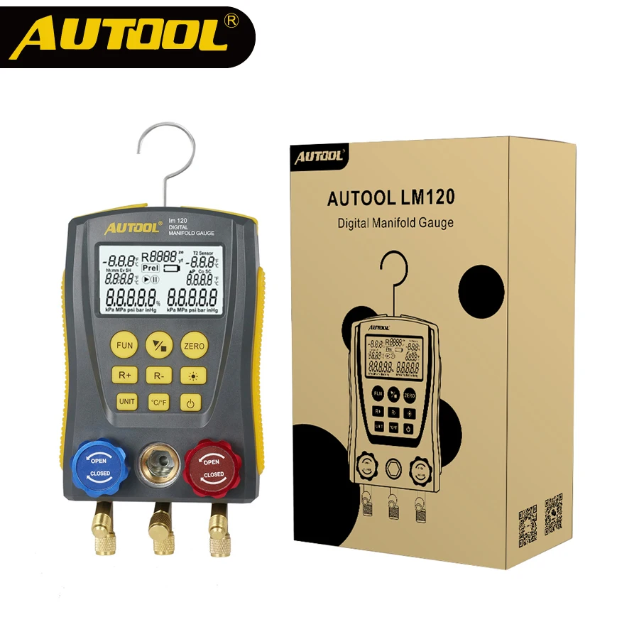 AUTOOL LM120 Холодильный коллектор цифровой HVAC холодный Средний вакуумный давление Temp