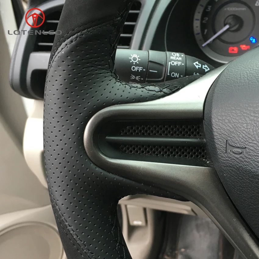 LQTENLEO черный кожаный замшевый DIY ручной чехол рулевого колеса автомобиля для Honda Fit