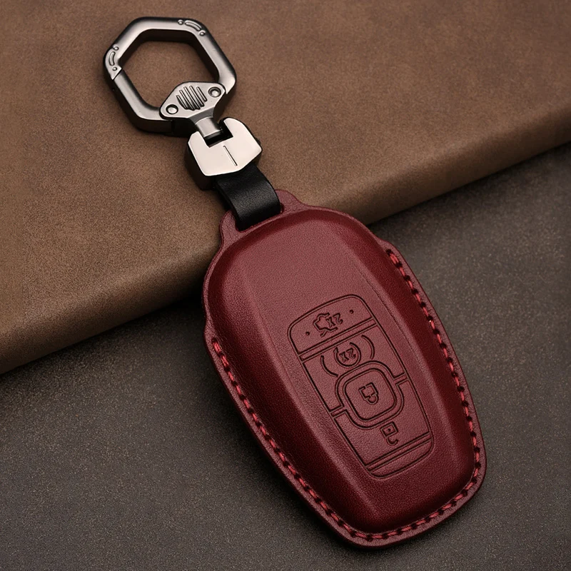 

New Cool Key cover Genuine leather key case For lincoln navigator MKZ MKC 2017 car key Case Remote Shell 4button smart key