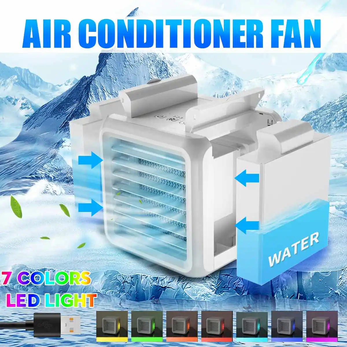 Портативный мини вентилятор для кондиционера 7 цветов светодиодная подсветка