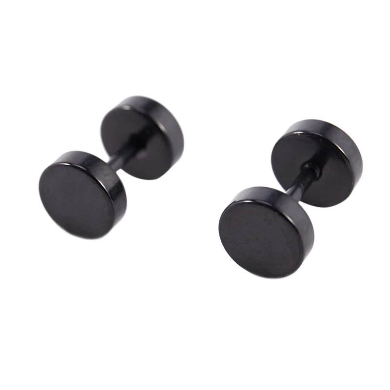 Стальные серьги с искусственным расширителем черного цвета 6 мм|Серьги-гвоздики|