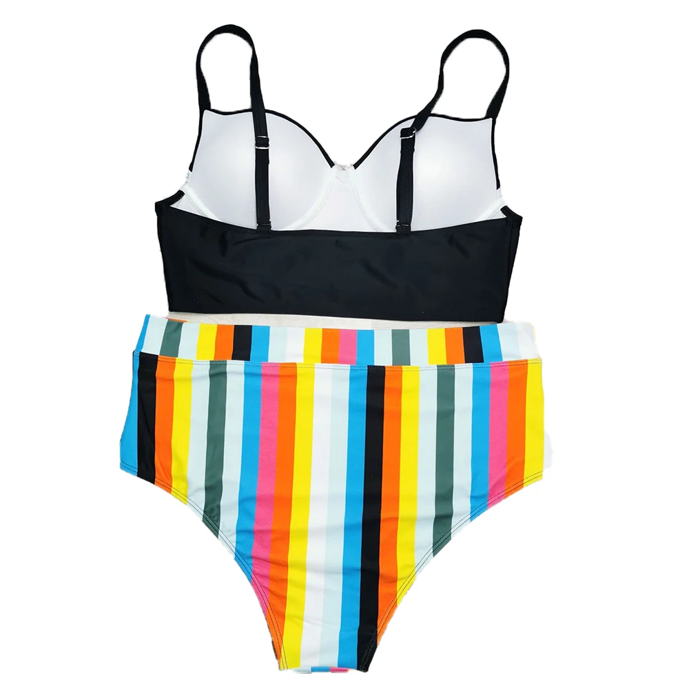 Новое поступление большой размер женский купальник в радужную полоску купальный