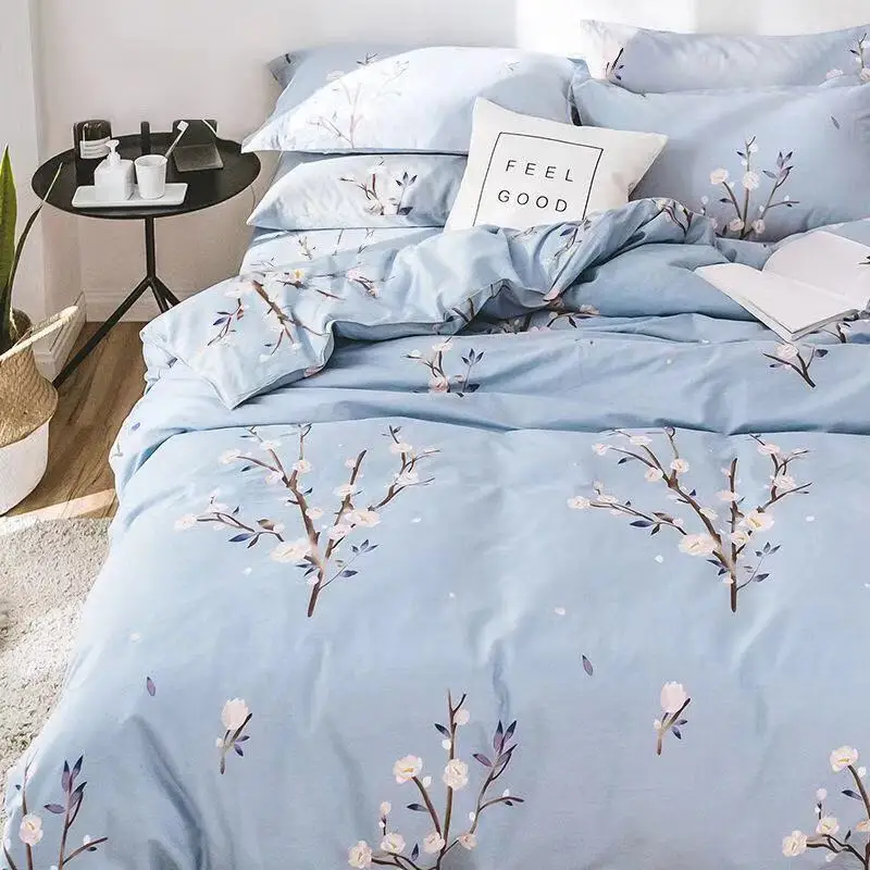 2021 Classic Bedding Set 3 Size Grey Blue Flower Bed Linen 3pcs/set Duvet Cover Pastoral Cotton Quilt With Pillowcase | Дом и сад