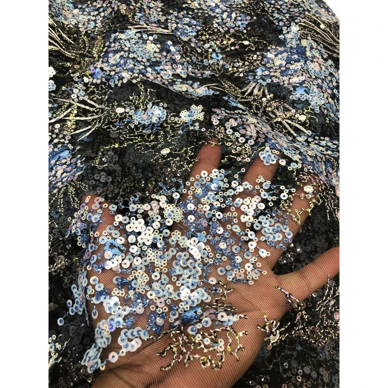 

Latest Lace Fabric 2020 High Quality Colorful Pattern Embroidery Gorgeous Round Beads Lace Soft Polyester Fabrics For Holiday