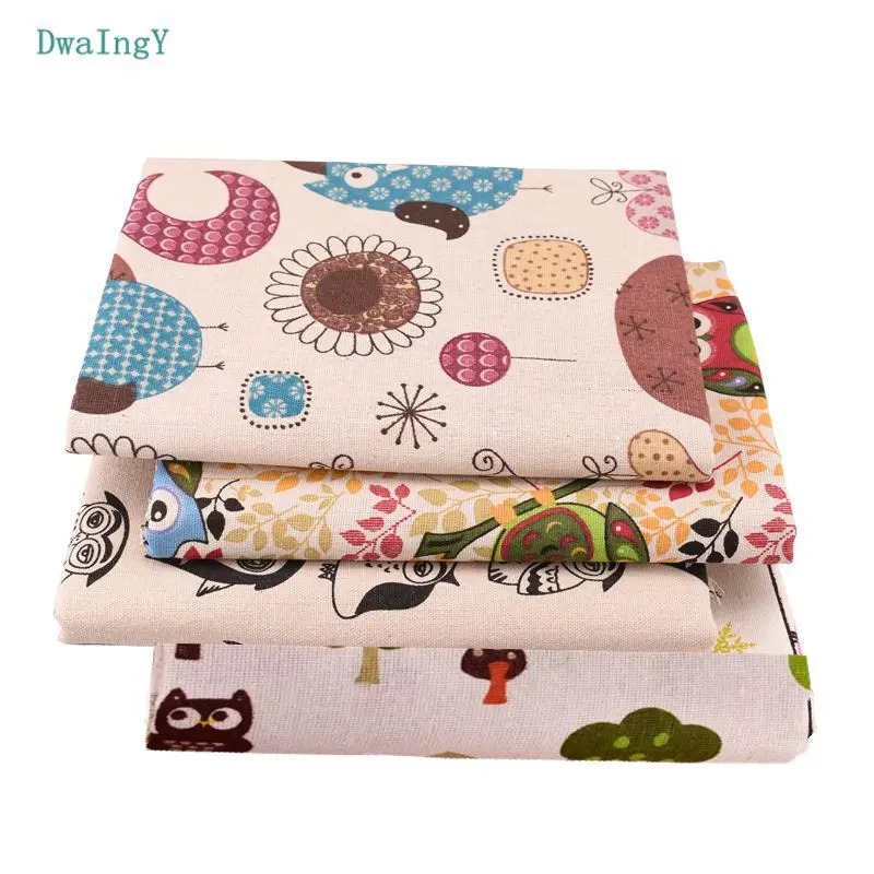 DwaIngY 4 шт./лот серия сова 45x50 см/шт. хлопковая льняная ткань с принтом для пэчворка