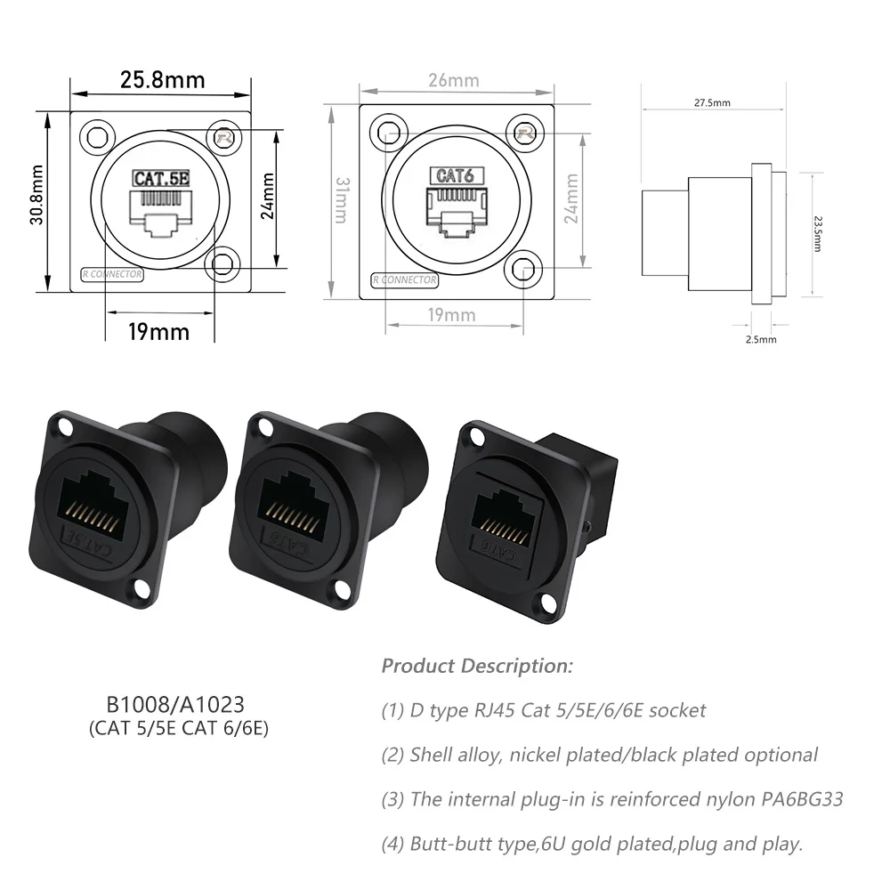 50 шт. RJ45 разъем CAT.6 D Тип 8P8C металлический корпус + медные шпильки Панель Крепления