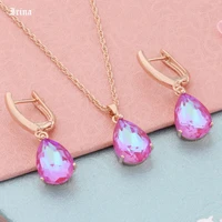 luxury quality jewelry colorful wedding jewelry set water drop wedding jewelry sets chain pendant necklace earrings party