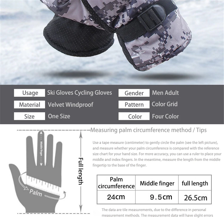 

Random Color Thicken Men Ski Gloves Cycling Winter Windproof Full Finger Adult Plus Velvet Non-slip Motorcycle Gloves Warm Gift