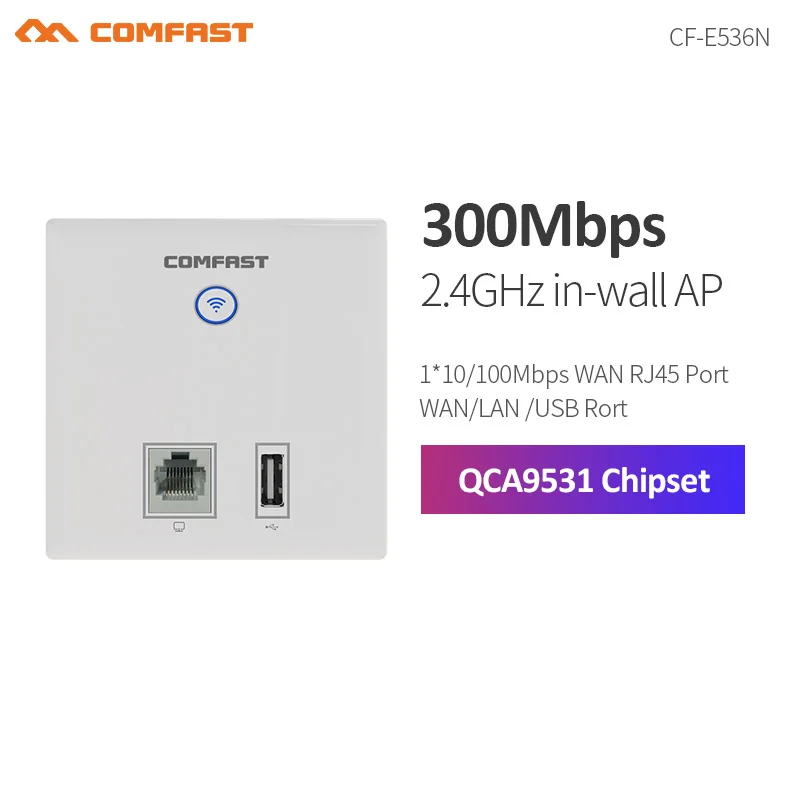 

Точка доступа Wi-Fi 300 Мбит/с для настенных точек доступа AP для отелей, Поддержка проекта Wi-Fi, система контроля доступа PoE VLAN и зарядка через USB