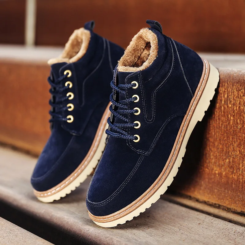 

2020 Winter New Warm Men Boots Genuine Leather Ankle Boots Men Fashion All-match Work Shoes Men Military Fur Snow Boots for Men