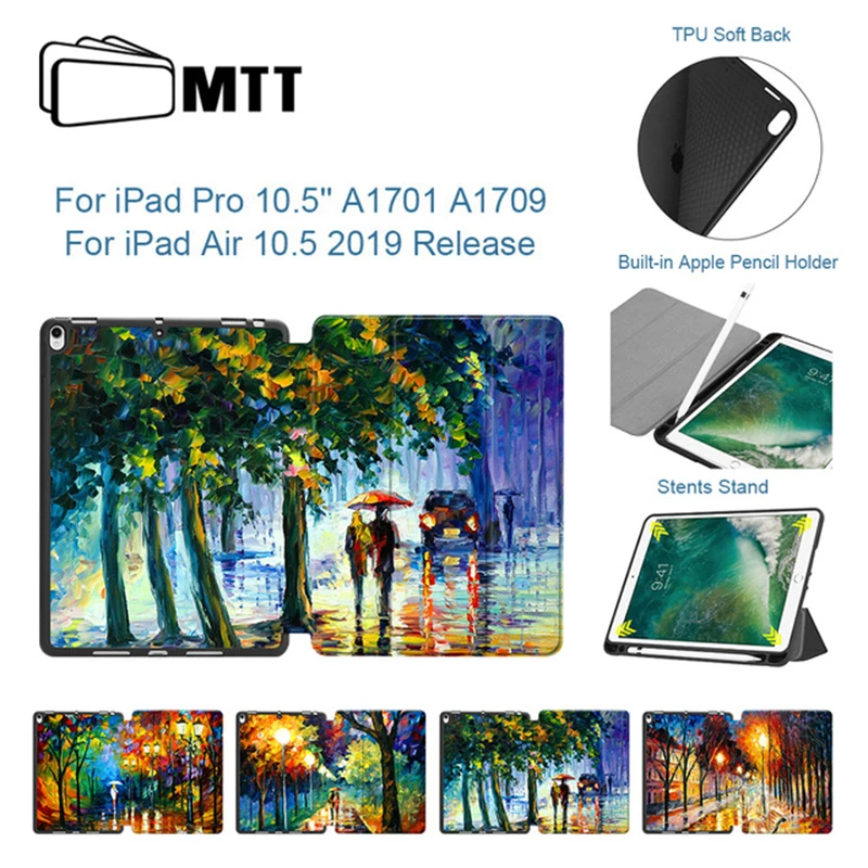 Чехол MTT для iPad Air Pro 10,5 дюймов, мягкий чехол из искусственной кожи ТПУ с откидной подставкой, чехол для планшета с масляным рисунком, чехол с функцией автоматического сна и пробуждения