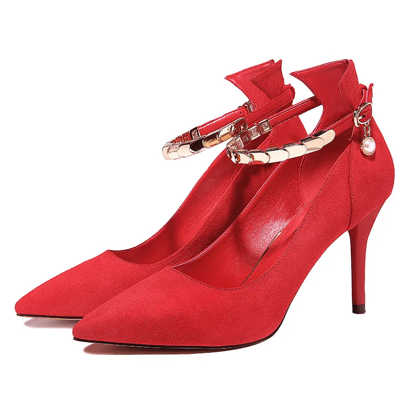 

MOOLECOLE New Pointed Toe women High Heels Microfiber Party Wedding Shoes For Women Buckle Strap Sexy Women Single Shoes 2-91