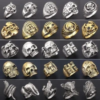 wholesale brand 20pcs ring set mixed lots mens womens gold and silver vintage skull punk style biker zinc alloy jewelry