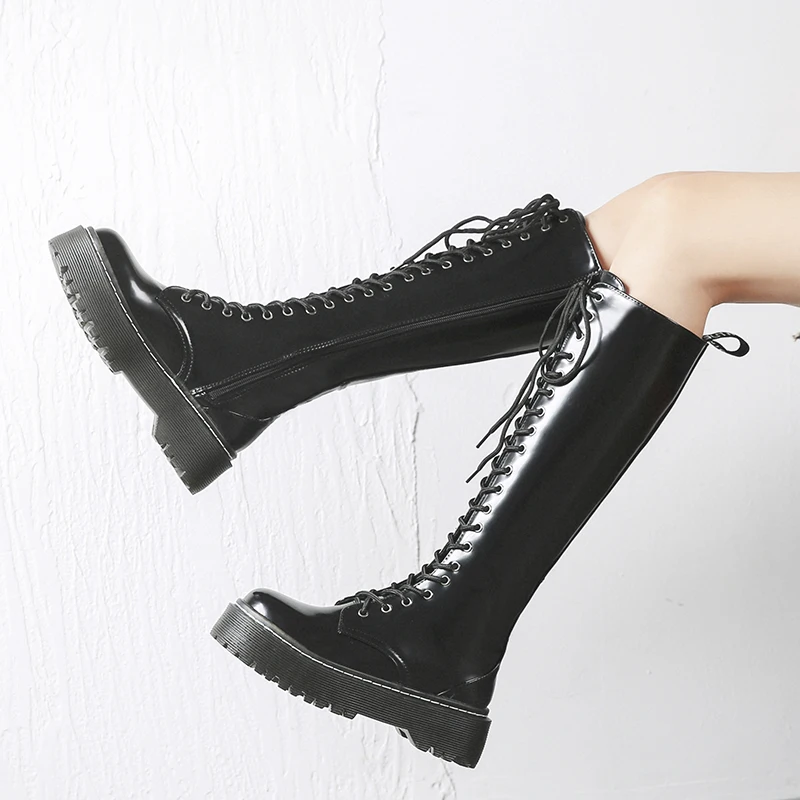 Сапоги выше колена женские высокие сапоги до бедра из лакированной кожи зимние