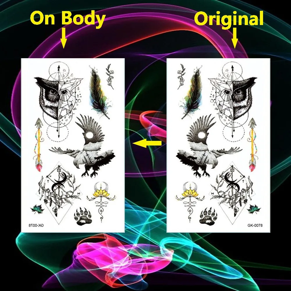 Временные татуировки с головой совы стрелки наклейки компас водонепроницаемые