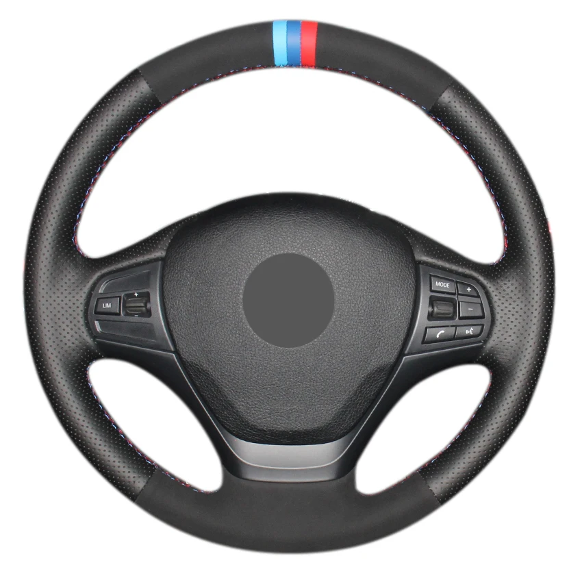 

DIY Car Accessories Hand Sew Black Suede Black Genuine Leather Comfortable Soft Steering Wheel Cover for BMW F30 316i 320i 328i
