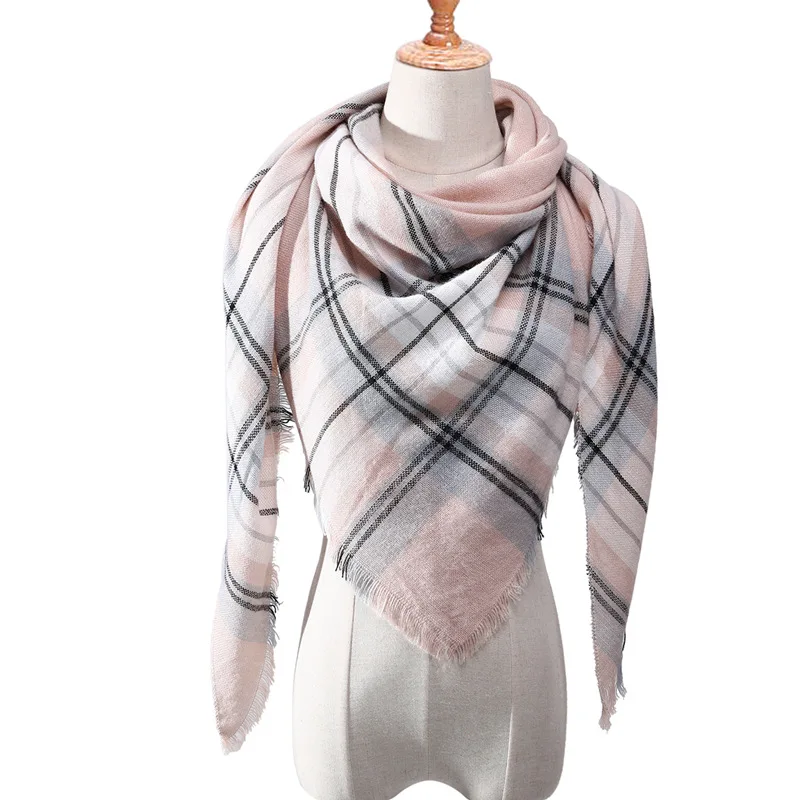 

Casual Women Winter Warm Scarf Triangle Twill Check Matching Plaid Shawl Wrap Female Scarves Bufanda 140*140*210cm Cashmere