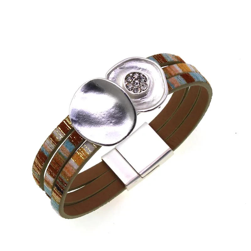 Женский многослойный браслет с широкой обмоткой кожаный леопардовым принтом