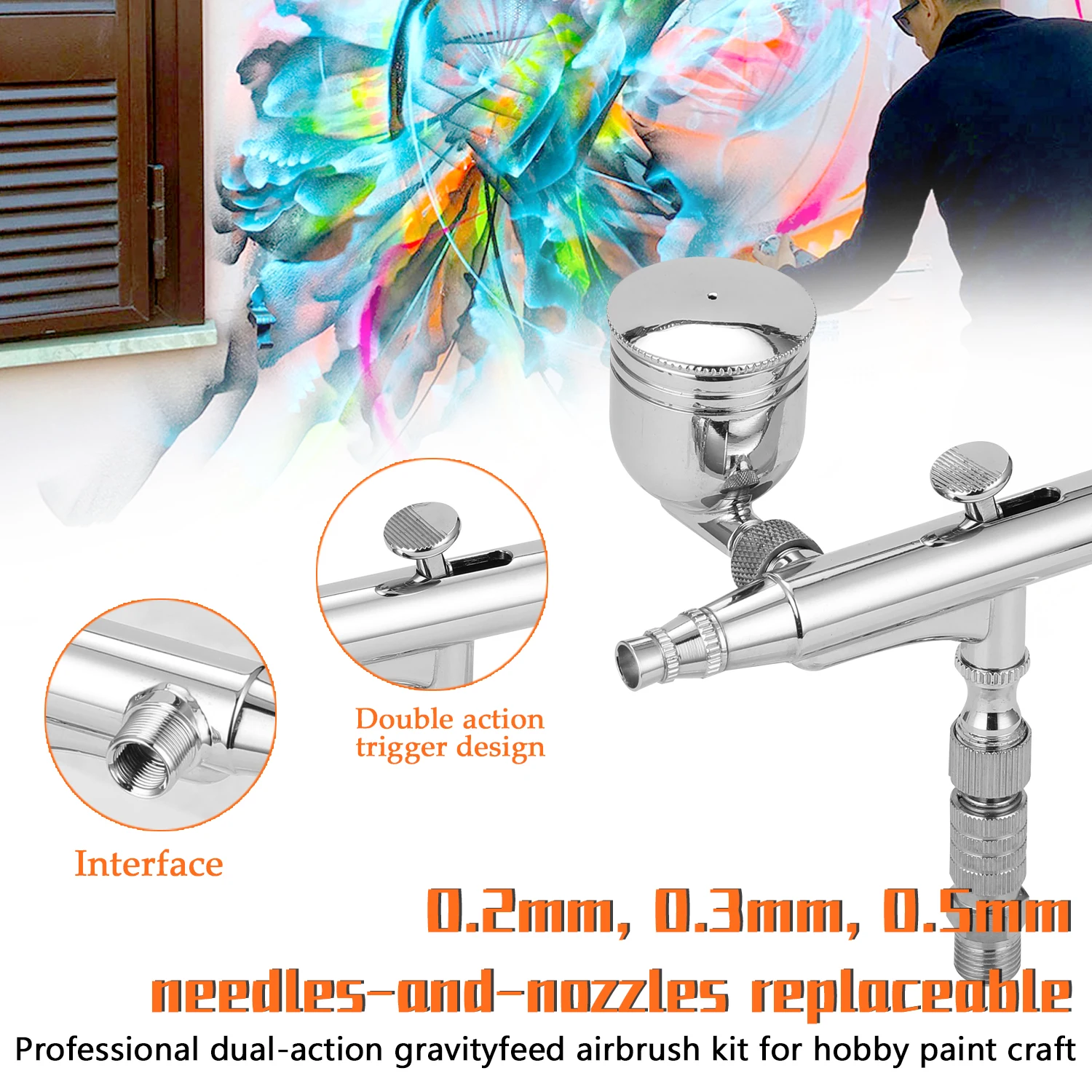 Professional Spray Gun Airbrush Set for Model Making Art Painting with G1/8 Adapter Wrentch 2 Fluid Cups 2Needles Nozzles | Инструменты