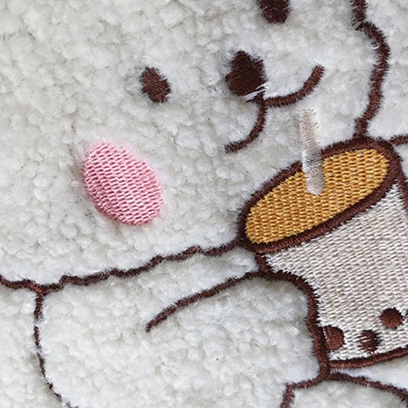 

Little Bear Embroidered Lamb Wool Shoulder Bag Large Capacity Women Tote Bag 517D