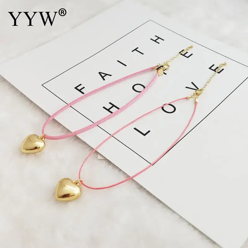 YYW розовое Золотое сердце кулон колье ожерелье для девочек Женский нейлоновый